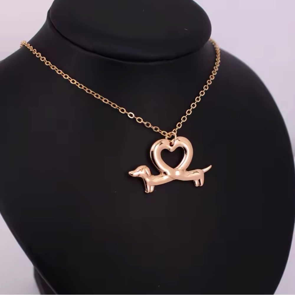 Gold  Silver Dachshund Heart Necklace 18”